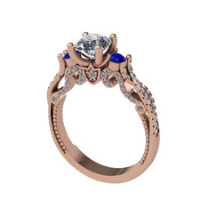 Beyaz zirkon, lab safir ve swarovski 14 ayar rose altın yüzük