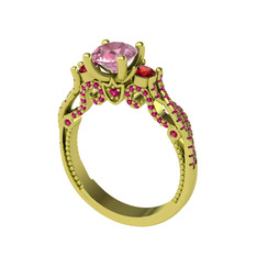 Kraliçe Tektaş Yüzük - Pembe kuvars, garnet ve rodolit garnet 18 ayar altın yüzük #x4jelu