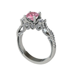 Kraliçe Tektaş Yüzük - Pembe kuvars, pırlanta ve swarovski 14 ayar beyaz altın yüzük (0.22 karat) #x7nvjj