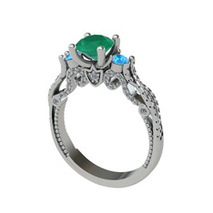 Kök zümrüt, akuamarin ve pırlanta 14 ayar beyaz altın yüzük (0.792 karat)
