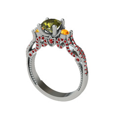 Peridot, sitrin ve garnet 8 ayar beyaz altın yüzük