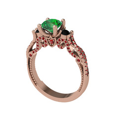Kraliçe Tektaş Yüzük - Yeşil kuvars, siyah zirkon ve garnet 14 ayar rose altın yüzük #y9y58c