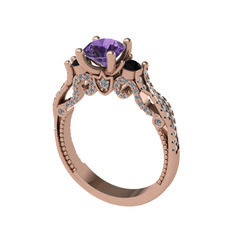 Kraliçe Tektaş Yüzük - Ametist, siyah zirkon ve swarovski 14 ayar rose altın yüzük #yer7s7