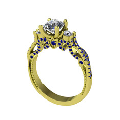 Kraliçe Tektaş Yüzük - Beyaz zirkon ve lab safir 925 ayar altın kaplama gümüş yüzük #z0rc5y