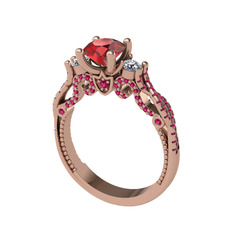 Garnet, beyaz zirkon ve rodolit garnet 14 ayar rose altın yüzük