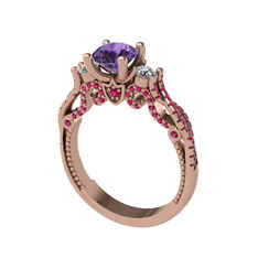 Kraliçe Tektaş Yüzük - Ametist, swarovski ve rodolit garnet 18 ayar rose altın yüzük #zpnh6u