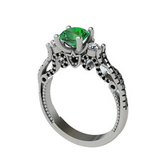 Kraliçe Tektaş Yüzük - Yeşil kuvars, pırlanta ve siyah zirkon 18 ayar beyaz altın yüzük (0.22 karat) #ztrrjm