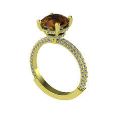Rani Tektaş Yüzük - Dumanlı kuvars ve beyaz zirkon 14 ayar altın yüzük #1136xsq