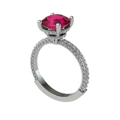 Rani Tektaş Yüzük - Rodolit garnet ve swarovski 14 ayar beyaz altın yüzük #1192ud0