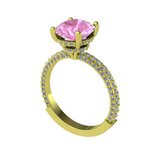 Rani Tektaş Yüzük - Pembe kuvars ve swarovski 8 ayar altın yüzük #122t0gb