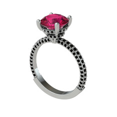 Rani Tektaş Yüzük - Rodolit garnet ve siyah zirkon 8 ayar beyaz altın yüzük #134mzm2