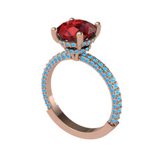 Garnet ve akuamarin 925 ayar rose altın kaplama gümüş yüzük