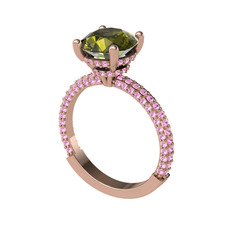 Peridot ve pembe kuvars 14 ayar rose altın yüzük