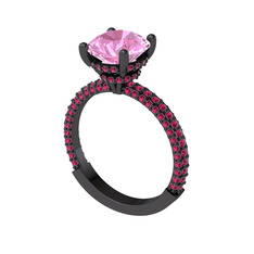 Pembe kuvars ve rodolit garnet 925 ayar siyah rodyum kaplama gümüş yüzük