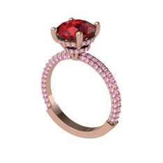Garnet ve pembe kuvars 14 ayar rose altın yüzük