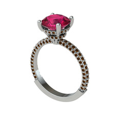 Rani Tektaş Yüzük - Rodolit garnet ve dumanlı kuvars 14 ayar beyaz altın yüzük #15yr8el