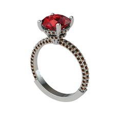 Rani Tektaş Yüzük - Garnet ve dumanlı kuvars 14 ayar beyaz altın yüzük #16q2ljz