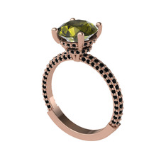 Rani Tektaş Yüzük - Peridot ve siyah zirkon 14 ayar rose altın yüzük #16sqpy7