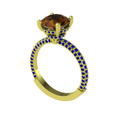 Rani Tektaş Yüzük - Dumanlı kuvars ve lab safir 14 ayar altın yüzük #18qs8fw