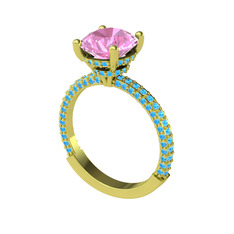 Rani Tektaş Yüzük - Pembe kuvars ve akuamarin 925 ayar altın kaplama gümüş yüzük #199puf4