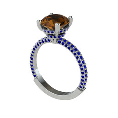 Dumanlı kuvars ve lab safir 18 ayar beyaz altın yüzük