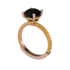 Rani Tektaş Yüzük - Siyah zirkon ve sitrin 8 ayar rose altın yüzük #1csfn88