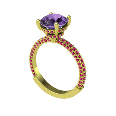 Rani Tektaş Yüzük - Ametist ve rodolit garnet 925 ayar altın kaplama gümüş yüzük #1e1cmp9