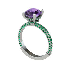Rani Tektaş Yüzük - Ametist ve yeşil kuvars 14 ayar beyaz altın yüzük #1edn164