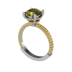 Rani Tektaş Yüzük - Peridot ve sitrin 18 ayar beyaz altın yüzük #1f0laj3