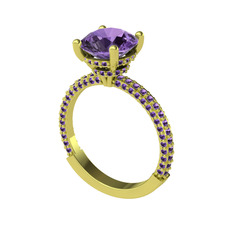 Rani Tektaş Yüzük - Ametist 925 ayar altın kaplama gümüş yüzük #1f1m4uu