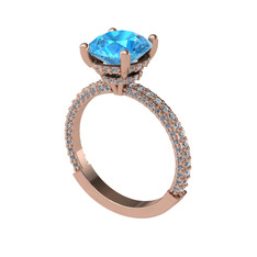 Rani Tektaş Yüzük - Akuamarin ve pırlanta 14 ayar rose altın yüzük (2.4 karat) #1foeby6