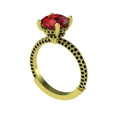 Rani Tektaş Yüzük - Garnet ve siyah zirkon 18 ayar altın yüzük #1gzdqi