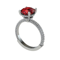 Garnet ve beyaz zirkon 14 ayar beyaz altın yüzük