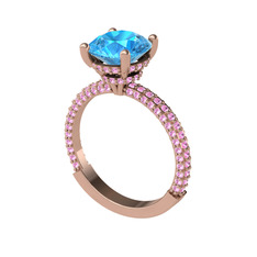 Rani Tektaş Yüzük - Akuamarin ve pembe kuvars 14 ayar rose altın yüzük #1ioemk6