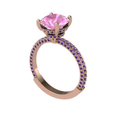 Rani Tektaş Yüzük - Pembe kuvars ve ametist 14 ayar rose altın yüzük #1j9shed