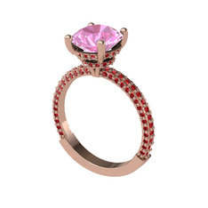 Rani Tektaş Yüzük - Pembe kuvars ve garnet 18 ayar rose altın yüzük #1k3wjh0