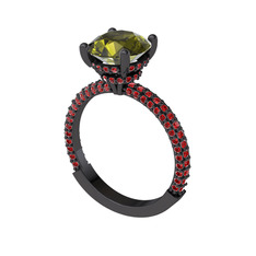 Peridot ve garnet 925 ayar siyah rodyum kaplama gümüş yüzük