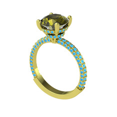 Rani Tektaş Yüzük - Peridot ve akuamarin 925 ayar altın kaplama gümüş yüzük #1l2ebk1