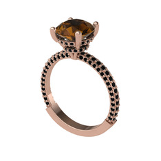 Dumanlı kuvars ve siyah zirkon 18 ayar rose altın yüzük
