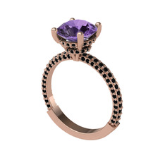 Ametist ve siyah zirkon 18 ayar rose altın yüzük