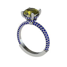 Peridot ve lab safir 18 ayar beyaz altın yüzük