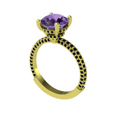 Rani Tektaş Yüzük - Ametist ve siyah zirkon 18 ayar altın yüzük #1o0wuko
