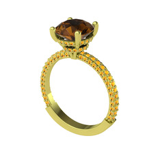 Rani Tektaş Yüzük - Dumanlı kuvars ve sitrin 14 ayar altın yüzük #1obiqqb