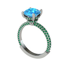 Rani Tektaş Yüzük - Akuamarin ve yeşil kuvars 925 ayar gümüş yüzük #1p88jrs