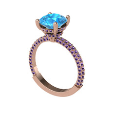 Rani Tektaş Yüzük - Akuamarin ve ametist 14 ayar rose altın yüzük #1pt7hya