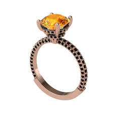 Rani Tektaş Yüzük - Sitrin ve siyah zirkon 14 ayar rose altın yüzük #1ribp8y
