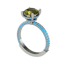 Rani Tektaş Yüzük - Peridot ve akuamarin 18 ayar beyaz altın yüzük #1ryns1u