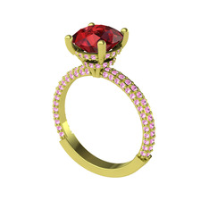 Garnet ve pembe kuvars 8 ayar altın yüzük