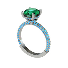 Rani Tektaş Yüzük - Yeşil kuvars ve akuamarin 18 ayar beyaz altın yüzük #1snaspn