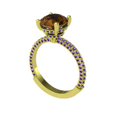 Dumanlı kuvars ve ametist 18 ayar altın yüzük